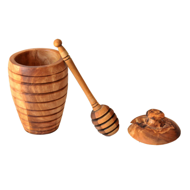 Pot avec Cuillère à Miel en Bois d'Olivier