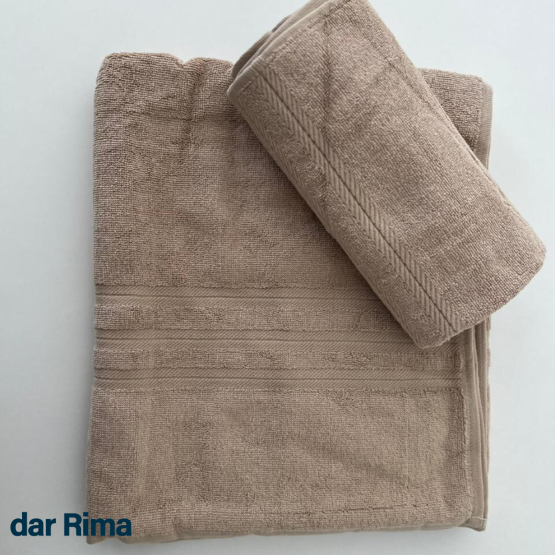 Ensemble Drap de Bain et Serviette de Toilette Beige